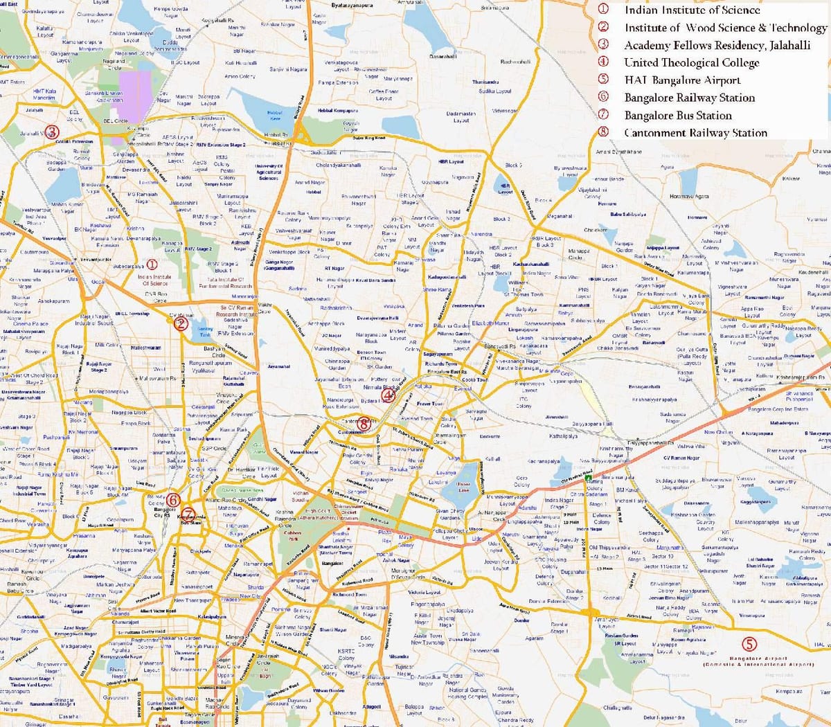 mapa de la ruta Bangalore