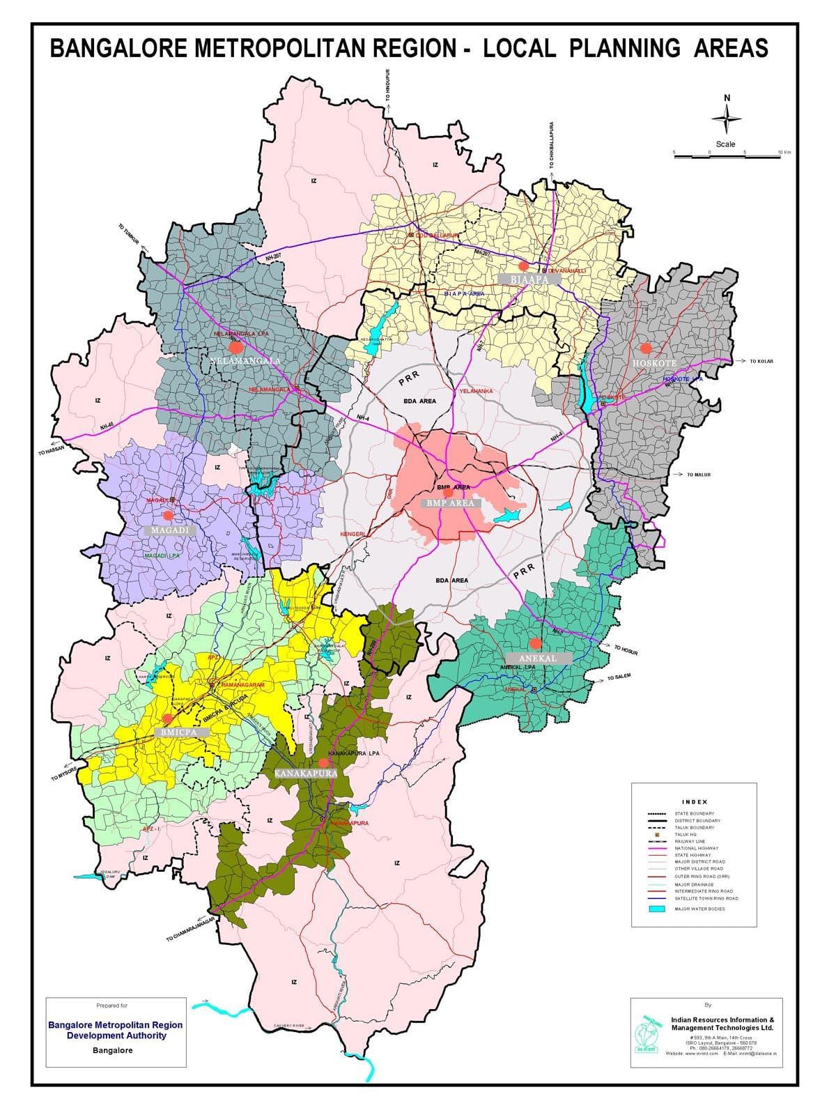Bangalore mapa con áreas