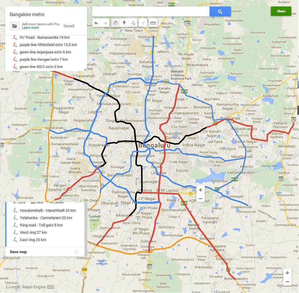 Namma de metro de la fase 3 mapa de la ruta