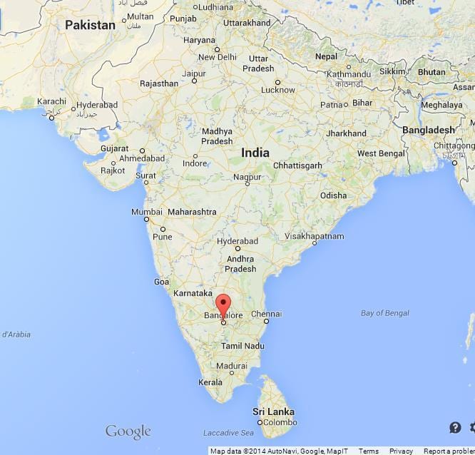 Banglore en el mapa de la india